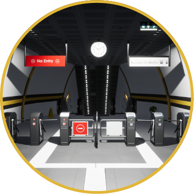 Purchase a ticket, descend the stairs, and board the train in this virtual subway experience.